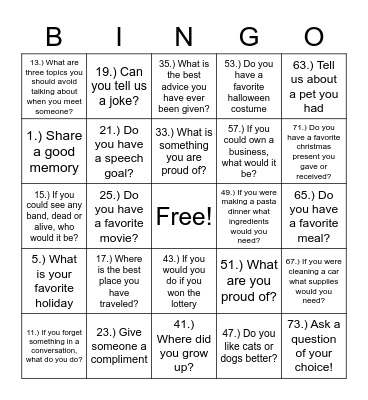 Social Bingo Card