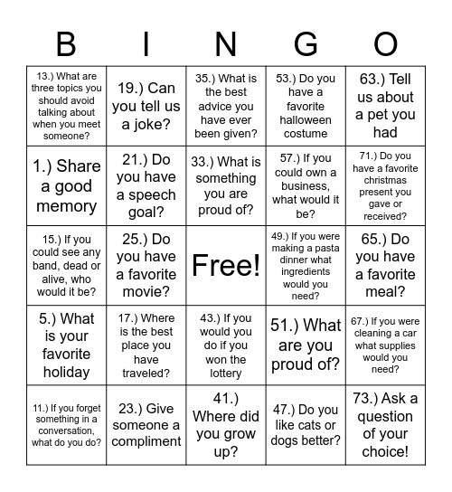 Social Bingo Card