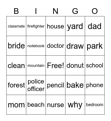 Wh- Questions Bingo Card