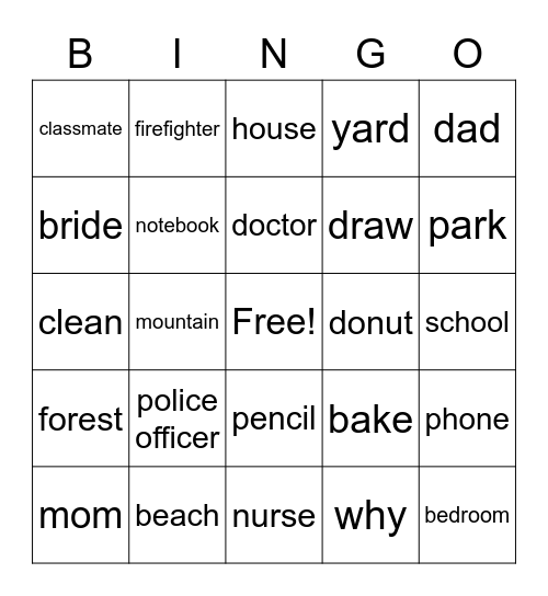 Wh- Questions Bingo Card