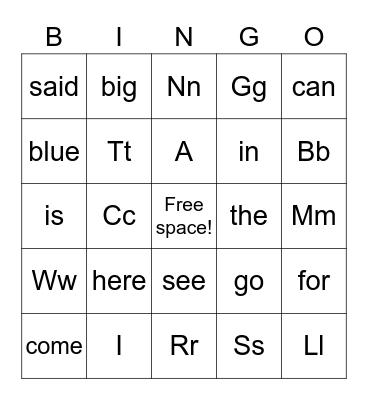 Sight Word Bingo! Bingo Card