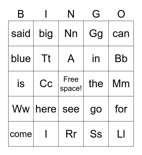 Sight Word Bingo! Bingo Card