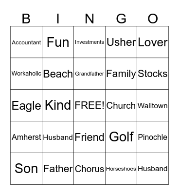 Warren's 70th Birthday Bingo Card