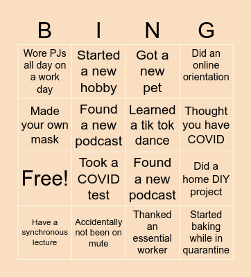 COVID BINGO Card