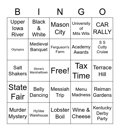 Mits Wits Socials Bingo Card