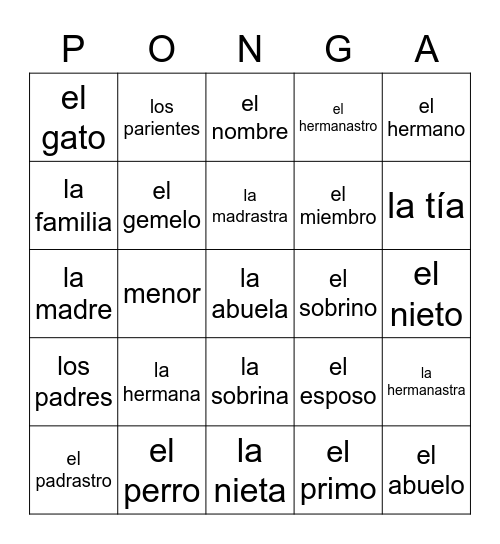 La familia Bingo Card