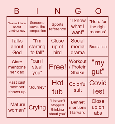 Clare's Bachelorette Week 2 Bingo Card