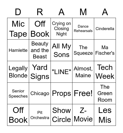 DRAMA CLUB BINGO Card