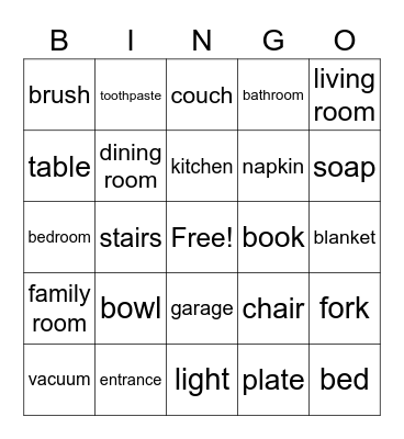 In The House Bingo Card