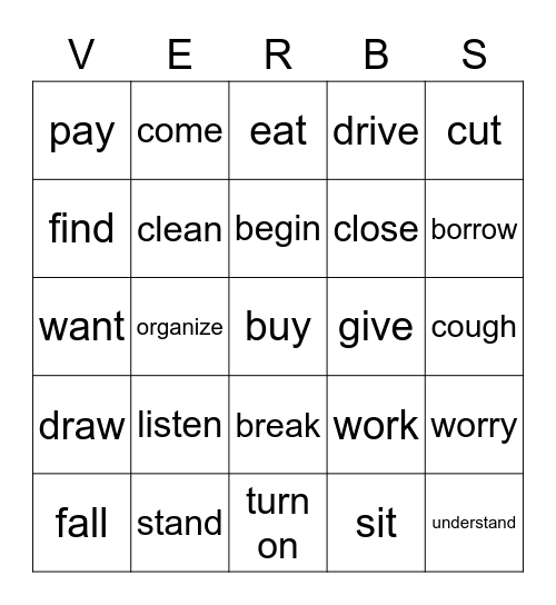 VERBS Bingo Card