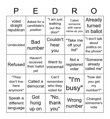 Phone Banking Bingo! Bingo Card