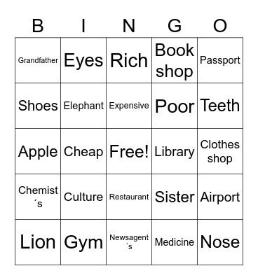 Guess the Word Bingo Card