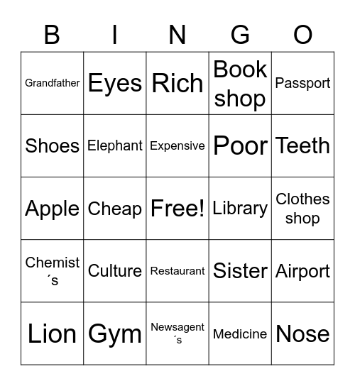 Guess the Word Bingo Card