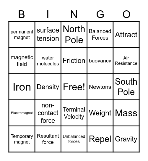 Forces in Motion 2 Bingo Card