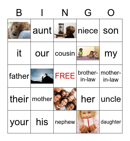 Family Members & Adjectives Bingo Card