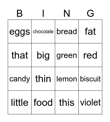 Adjective Bingo Card