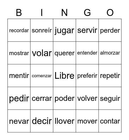 Verbos que Cambian el Radical Bingo Card