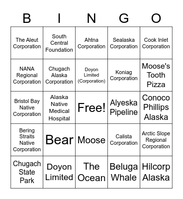Anchorage Bingo Card