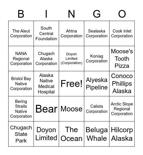 Anchorage Bingo Card