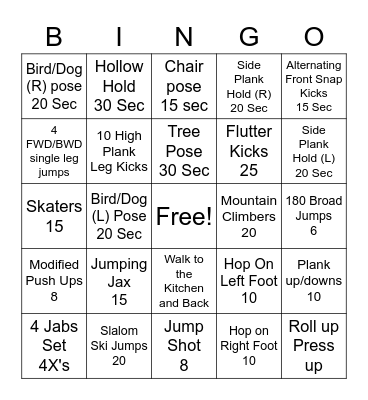 Fitness Bingo @ Home Bingo Card