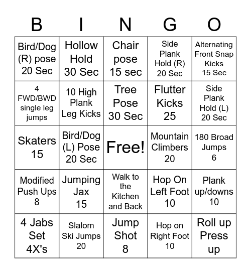 Fitness Bingo @ Home Bingo Card