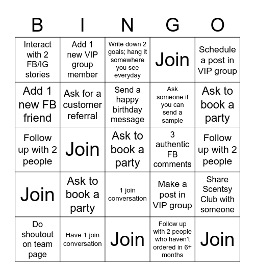 Team Warm Smiles Power Hour Bingo Card