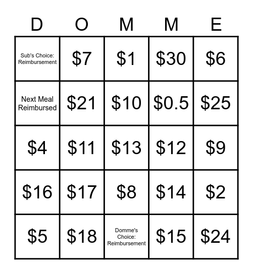 Domme Bingo Card