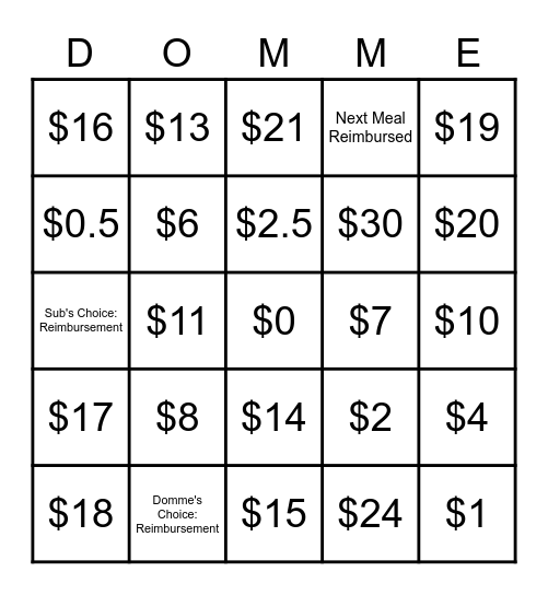 Domme Bingo Card