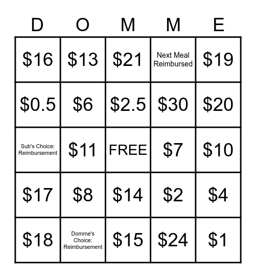 Domme Bingo Card