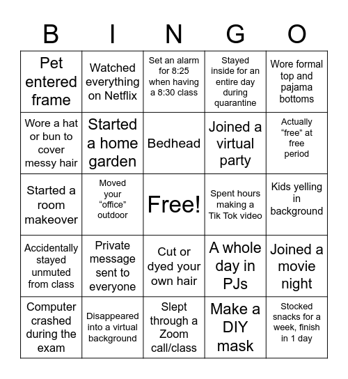 Virtual Life Edition Bingo Card