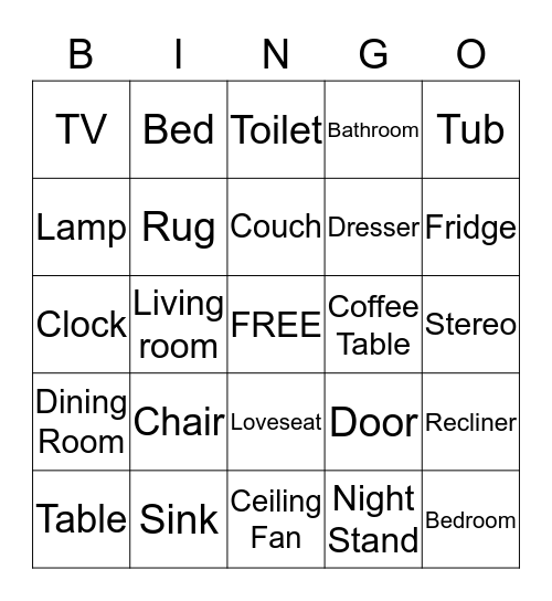 Household Items Bingo  Bingo Card