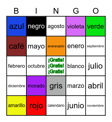 Colores y Meses Bingo Card