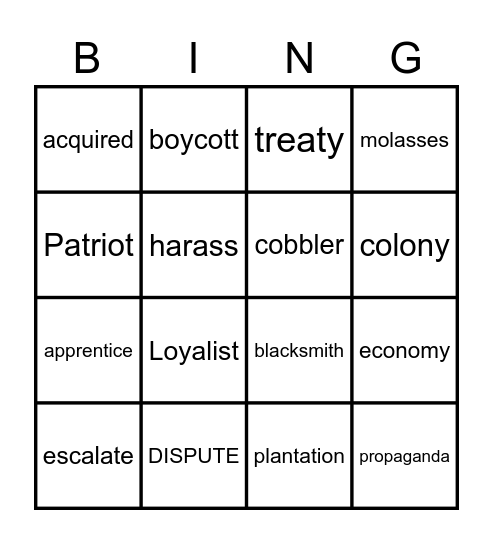 Vocabulary week 6 Bingo Card