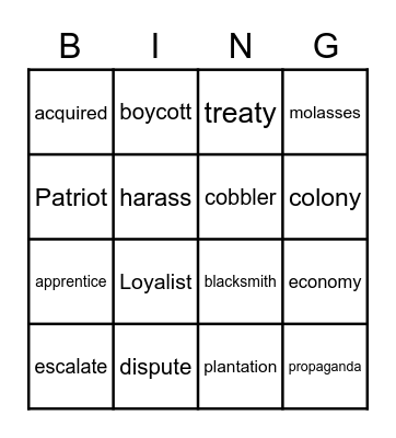 Vocabulary week 6 Bingo Card