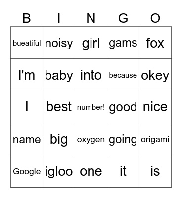 Untitled Bingo Card