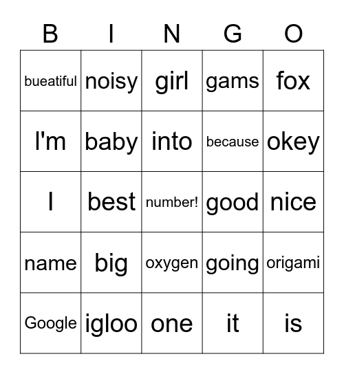 Untitled Bingo Card