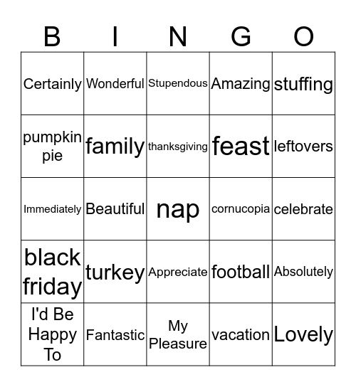 P.I. BINGO - THANKSGIVING EDITION! Bingo Card