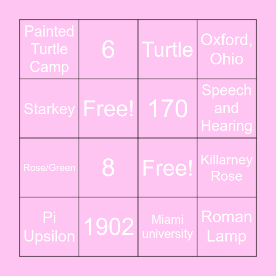 Delta Zeta Bingo Card