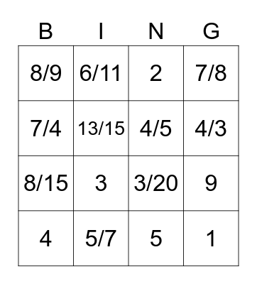 Fraction Multiplication Bingo Card