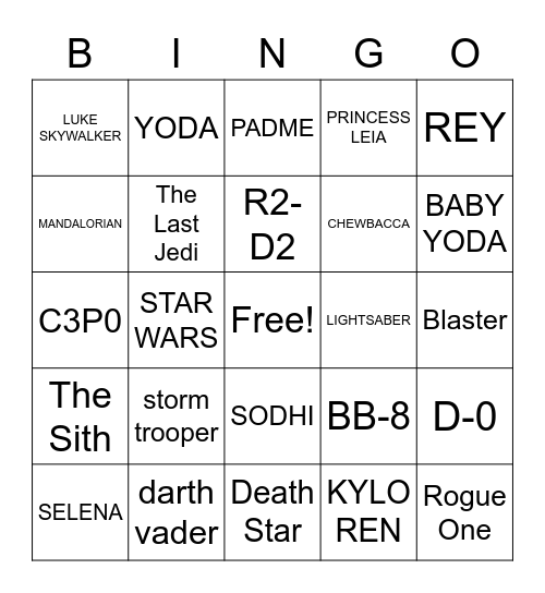 Star Wars Bingo Card