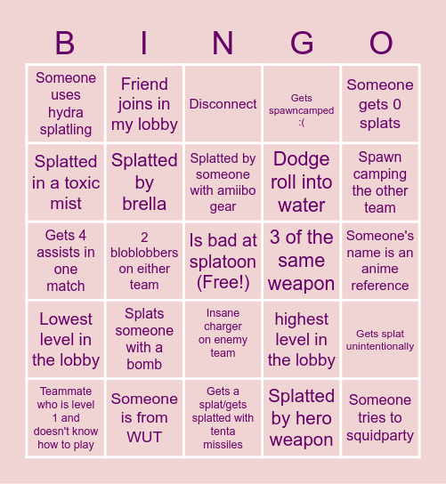 Splatooon Bingo! Bingo Card
