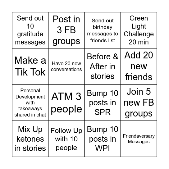 Glow Up Games Bingo Card