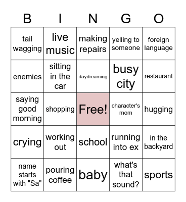 TV or Movie scene Bingo Card