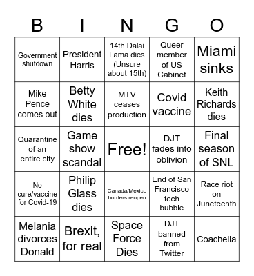 2021 Bingo Card
