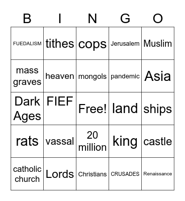 Middle Ages Bingo Card