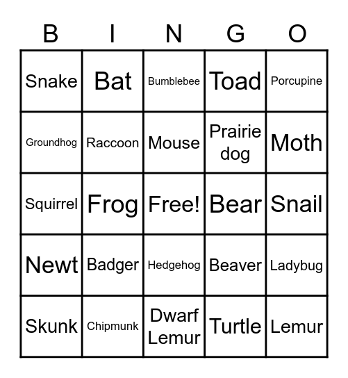 Hibernation Bingo Card