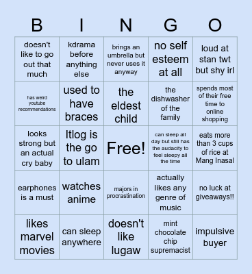 Aly's Bingo Card Bingo Card