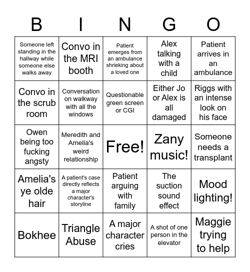 Greys Anatomy Bingo 14 Bingo Card