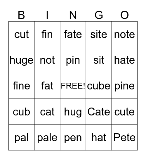 Long and Short Vowel Bingo Card