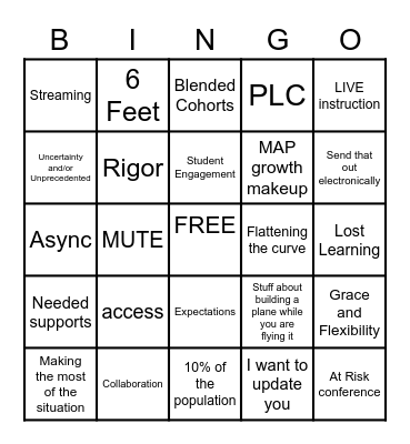 DISTANCE LEARNING BINGO Card
